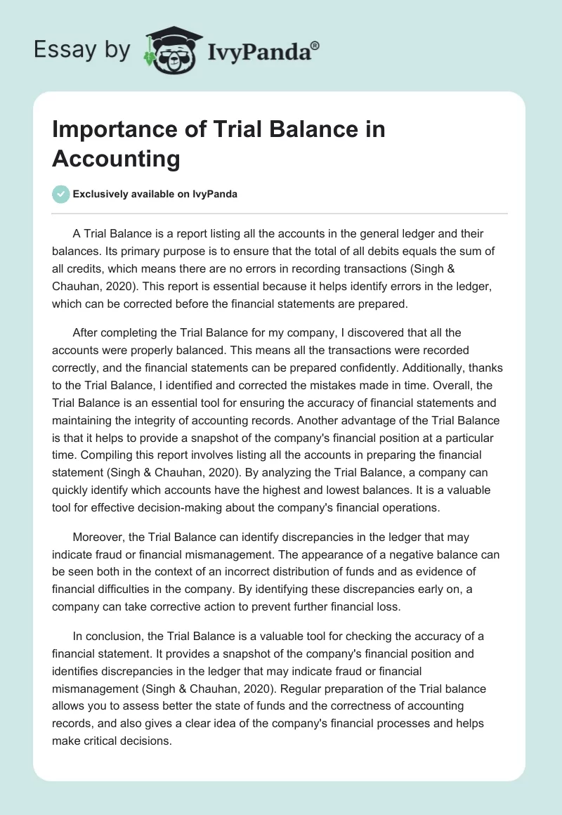 Importance of Trial Balance in Accounting. Page 1
