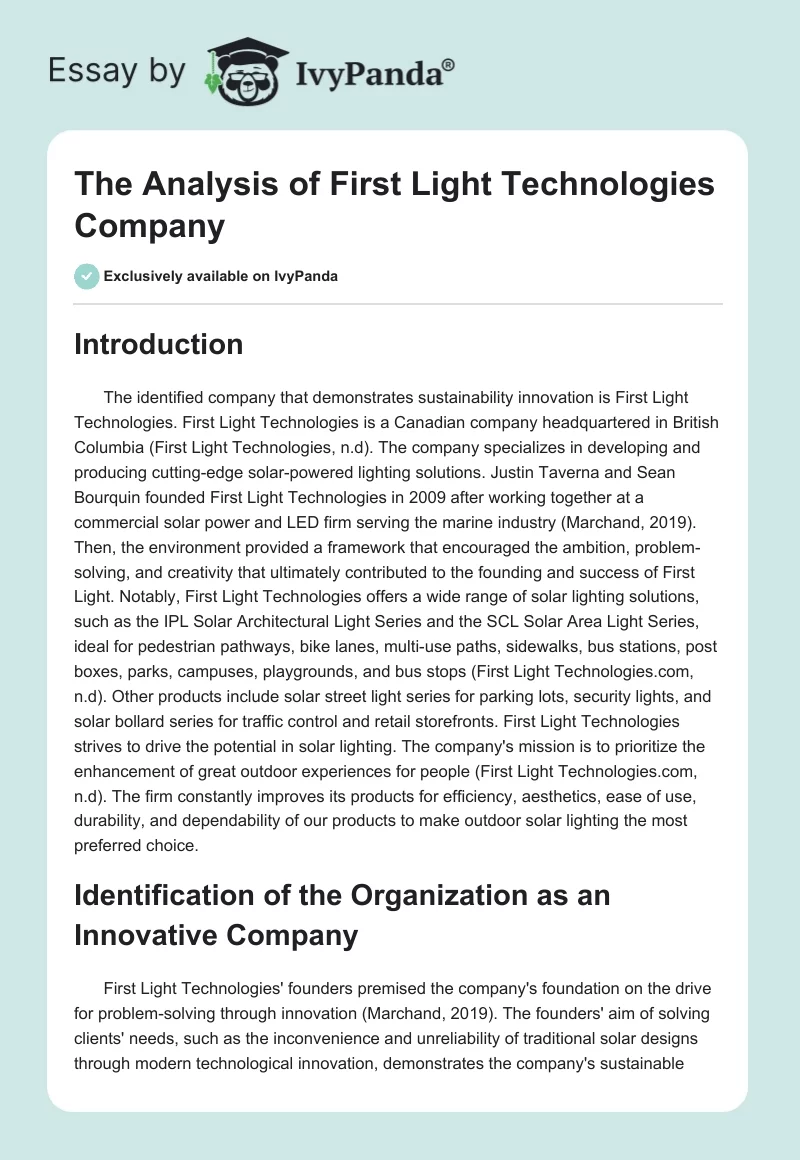 The Analysis of First Light Technologies Company. Page 1