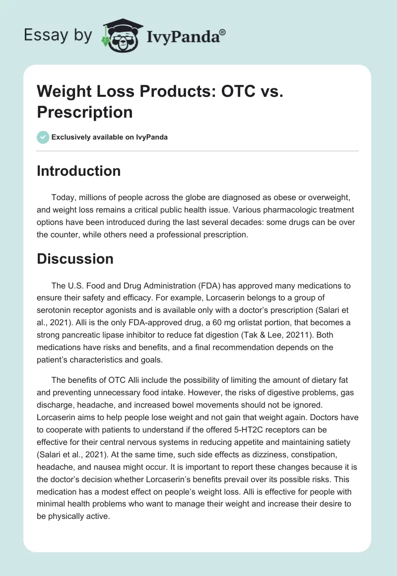 Weight Loss Products: OTC vs. Prescription. Page 1