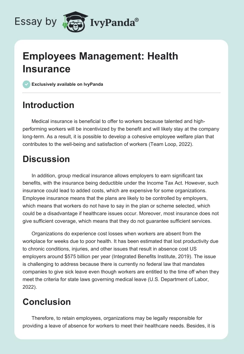 Employees Management: Health Insurance. Page 1