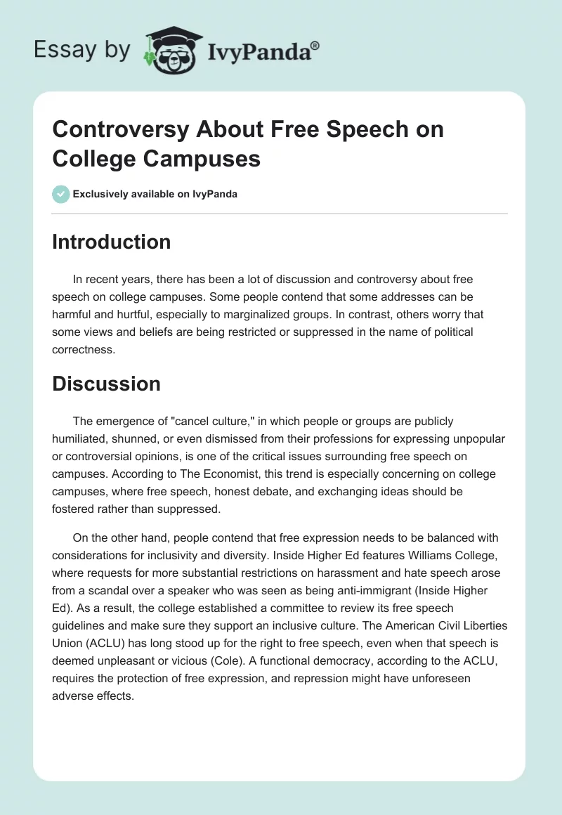 Controversy About Free Speech on College Campuses. Page 1