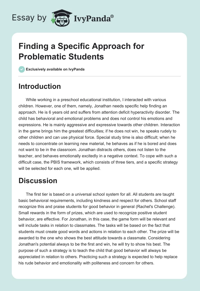Finding a Specific Approach for Problematic Students. Page 1