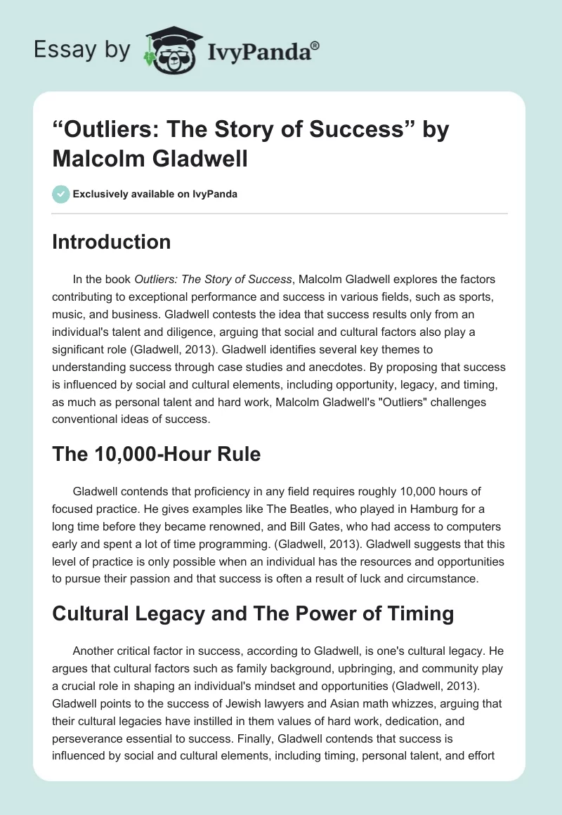 “Outliers: The Story of Success” by Malcolm Gladwell. Page 1
