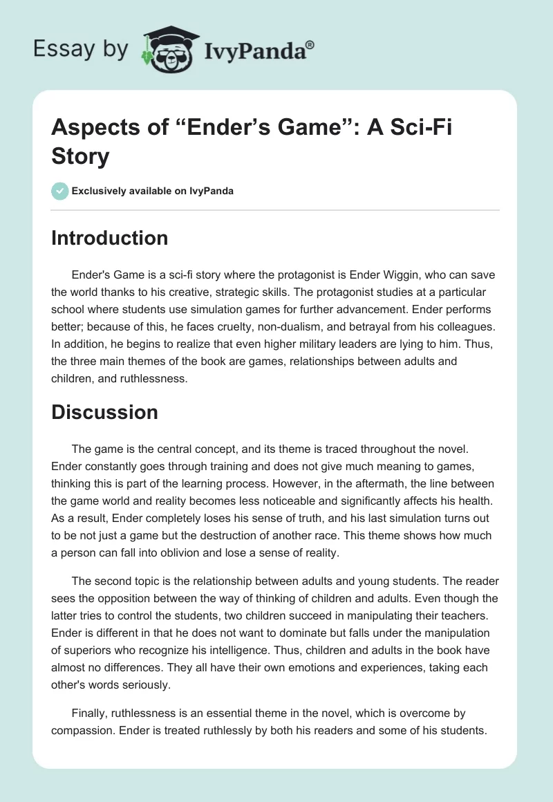 Aspects of “Ender’s Game”: A Sci-Fi Story. Page 1