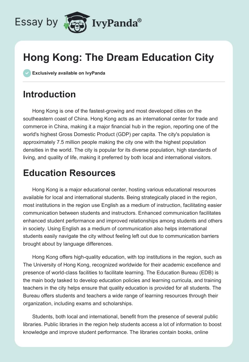 Hong Kong: The Dream Education City. Page 1