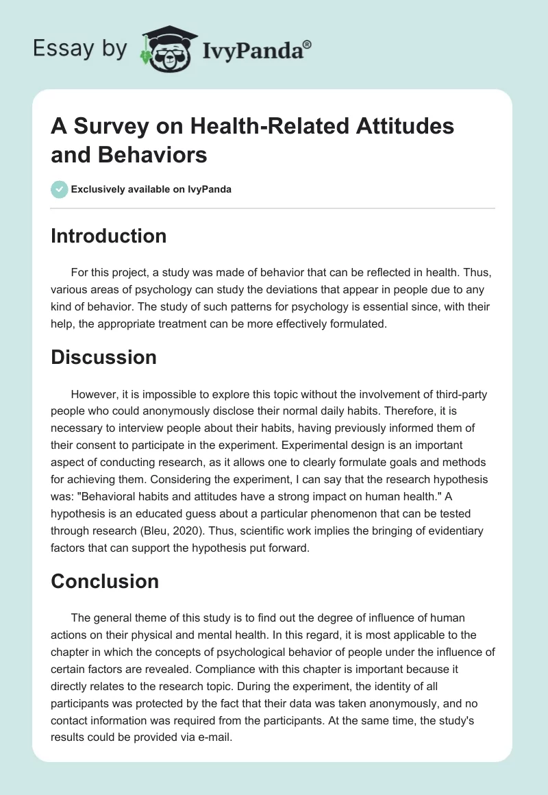 A Survey on Health-Related Attitudes and Behaviors. Page 1