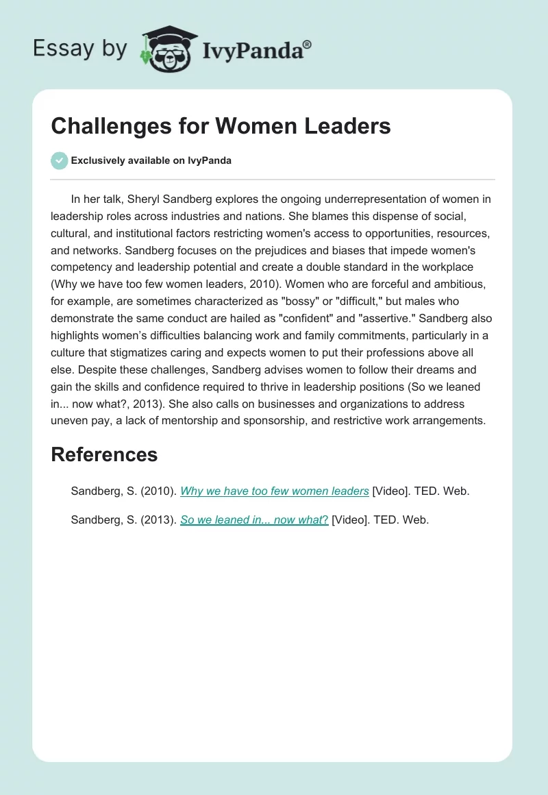 Challenges for Women Leaders. Page 1