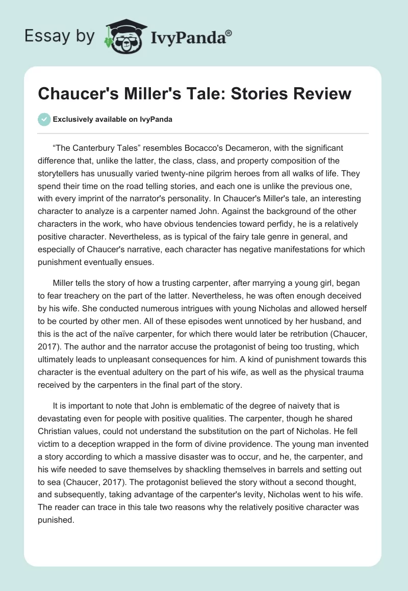 Chaucer's Miller's Tale: Stories Review. Page 1