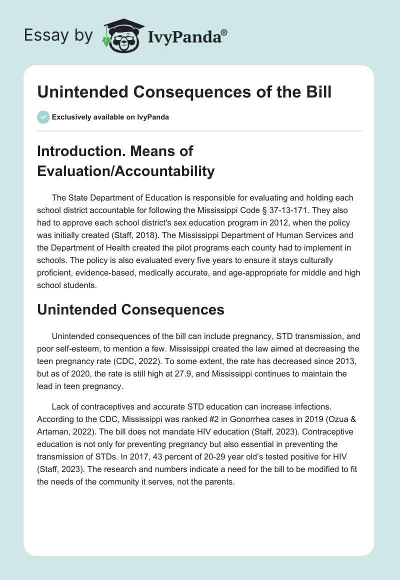 Unintended Consequences of the Bill. Page 1