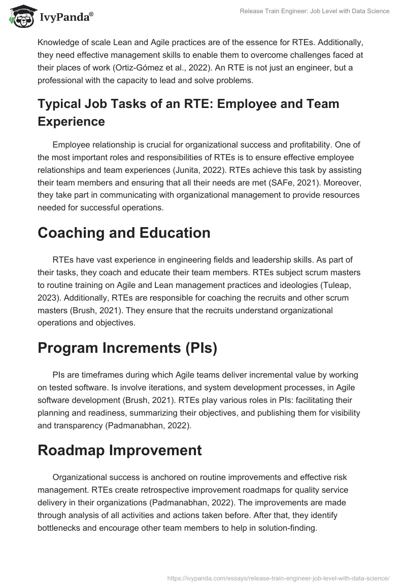 Release Train Engineer: Job Level with Data Science. Page 2