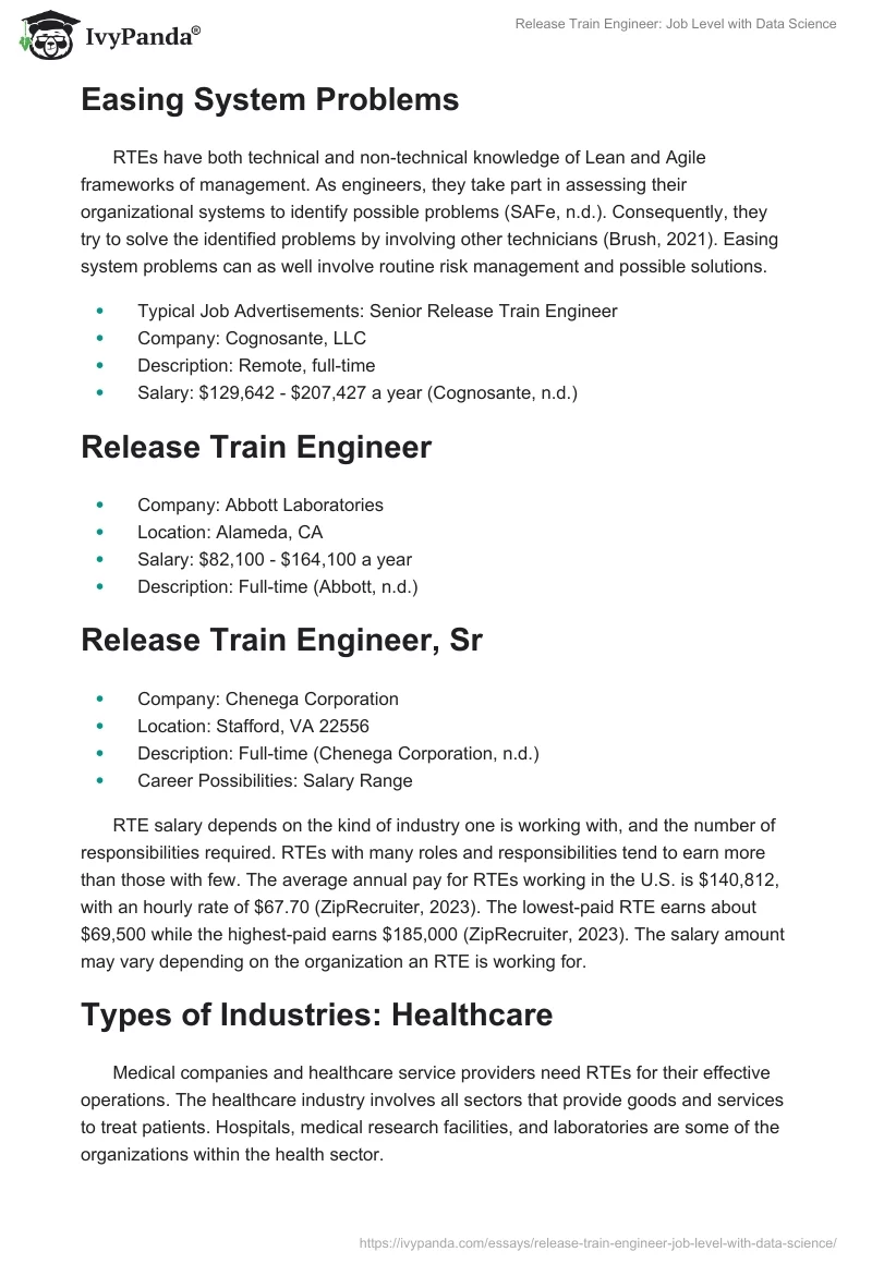 Release Train Engineer: Job Level with Data Science. Page 3
