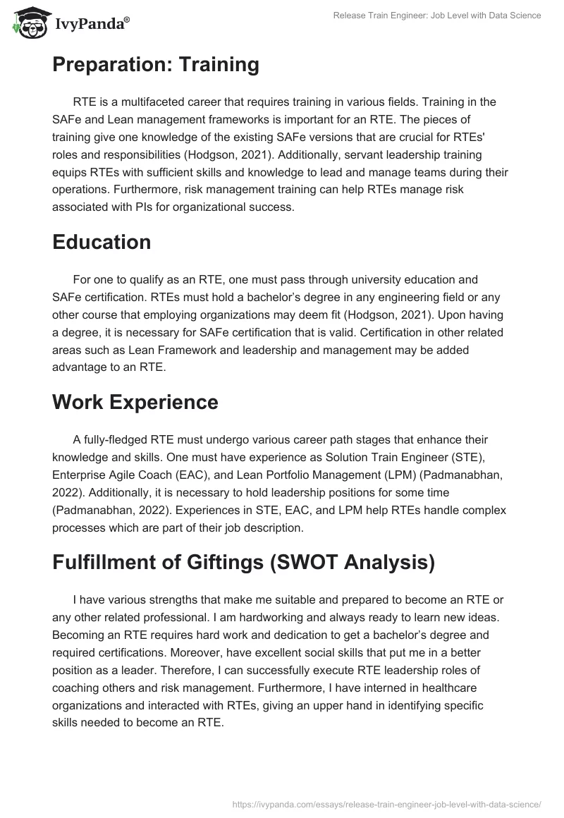 Release Train Engineer: Job Level with Data Science. Page 5