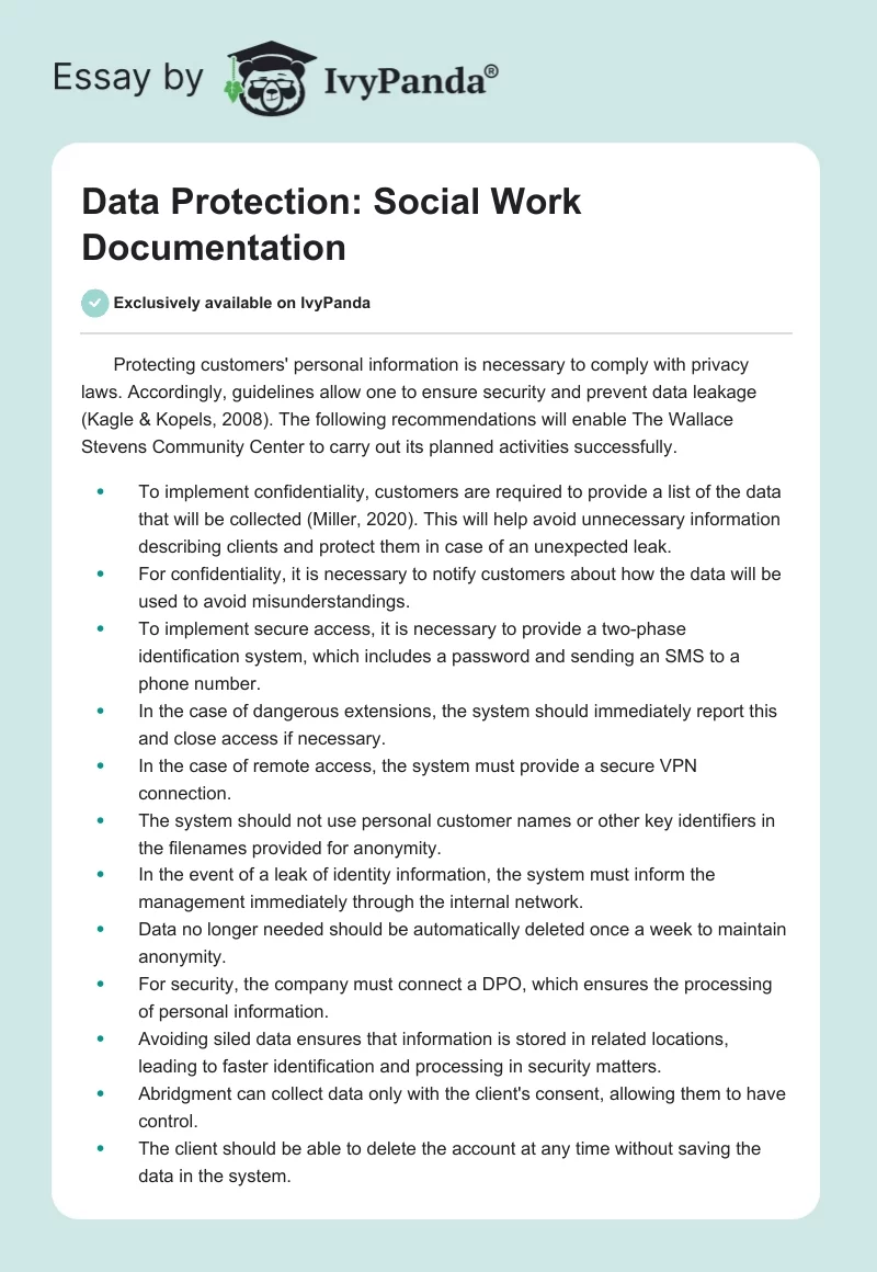 Data Protection: Social Work Documentation. Page 1