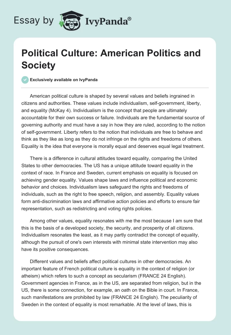 Political Culture: American Politics and Society. Page 1