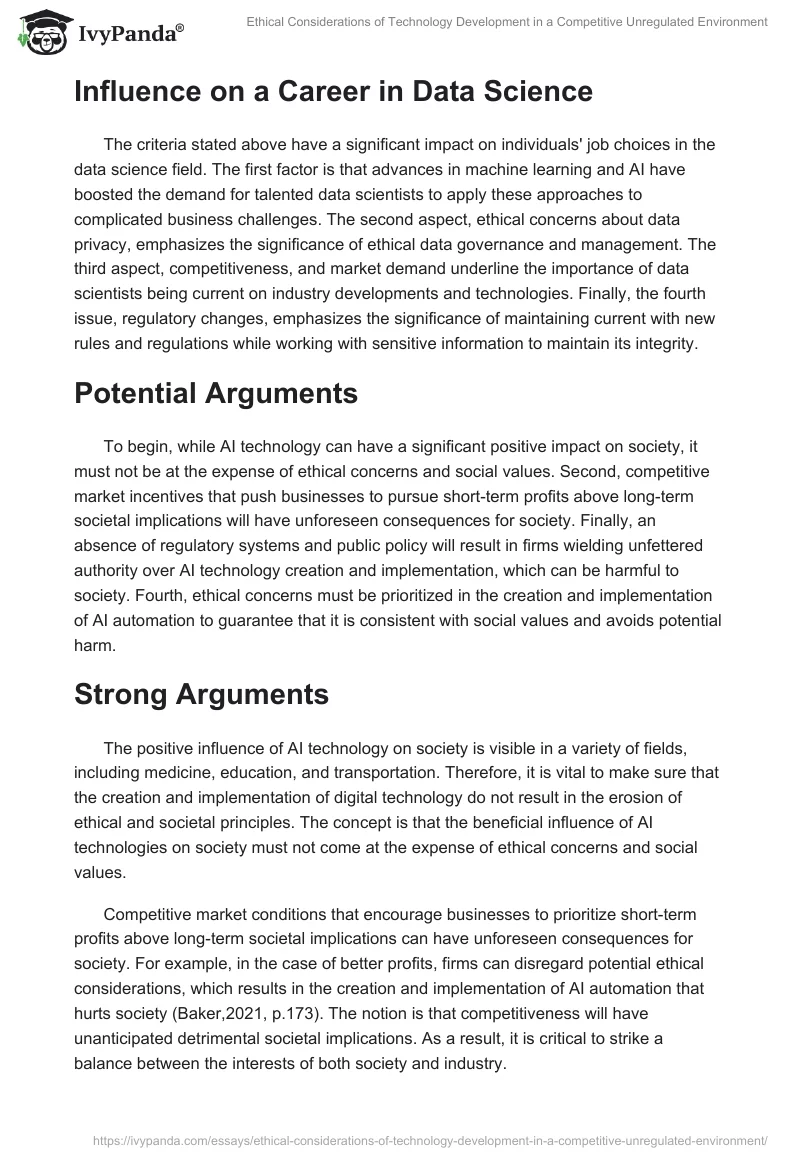 Ethical Considerations of Technology Development in a Competitive Unregulated Environment. Page 2