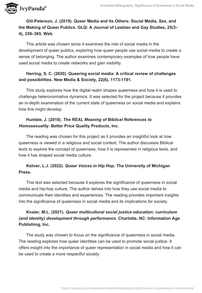 Annotated Bibliography: Significance of Queerness in Social Media. Page 2