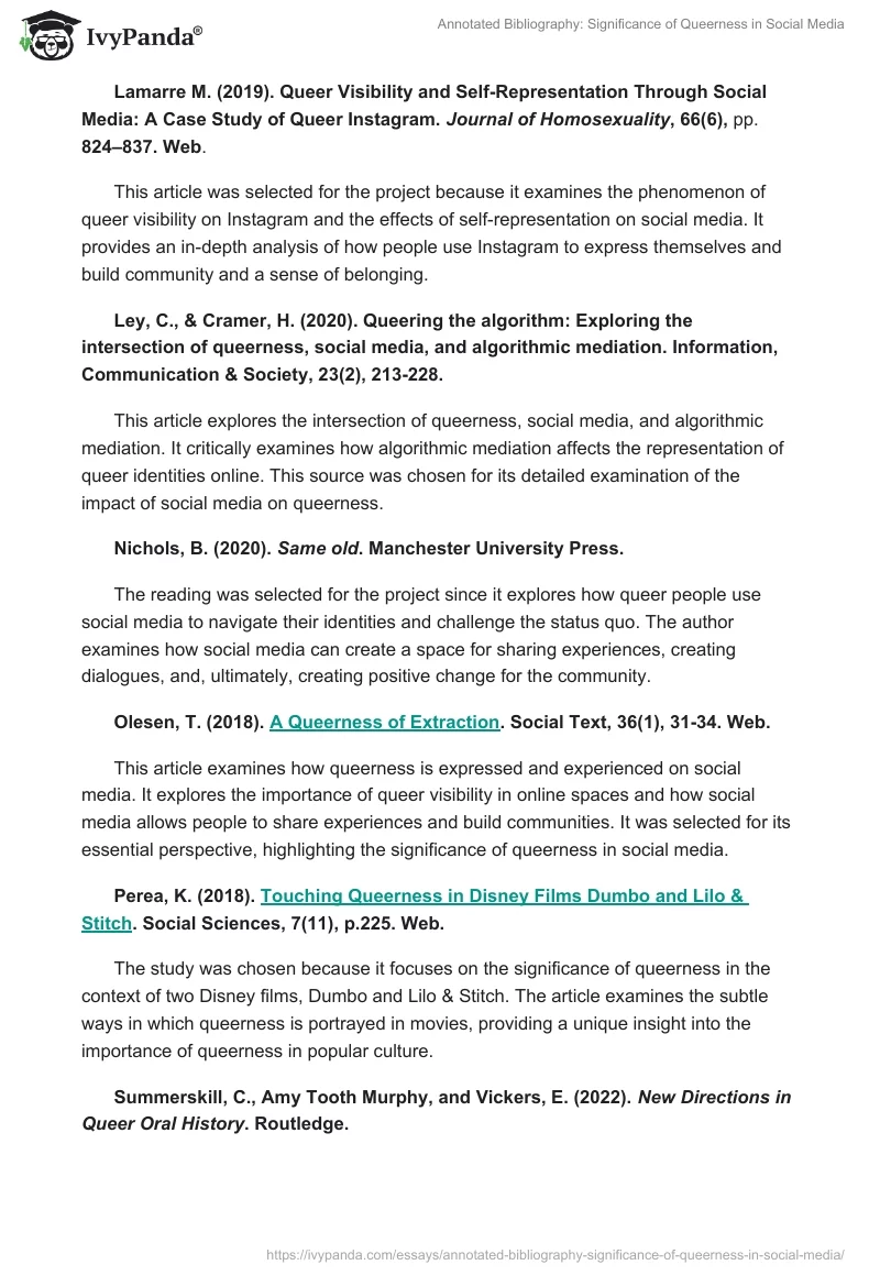 Annotated Bibliography: Significance of Queerness in Social Media. Page 3