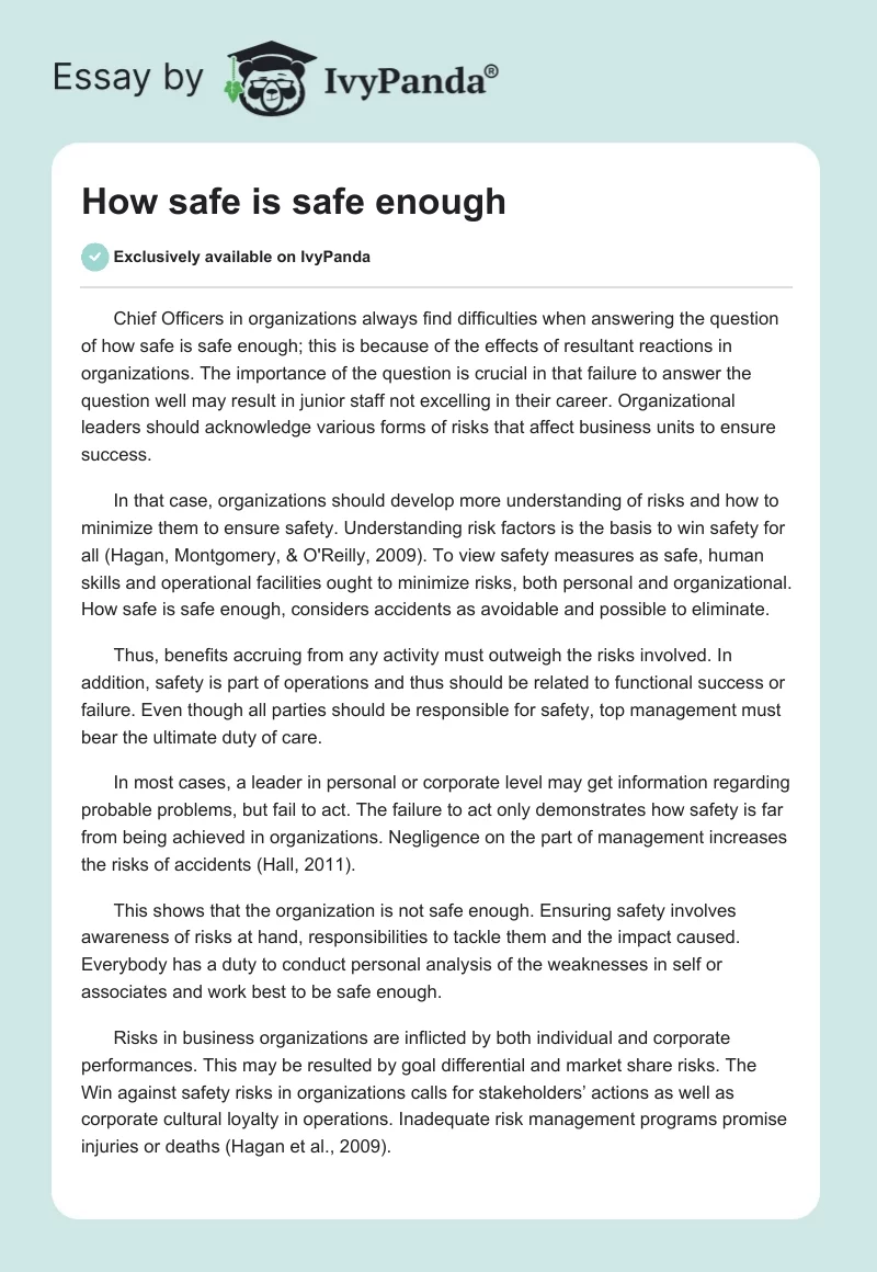 How safe is safe enough. Page 1