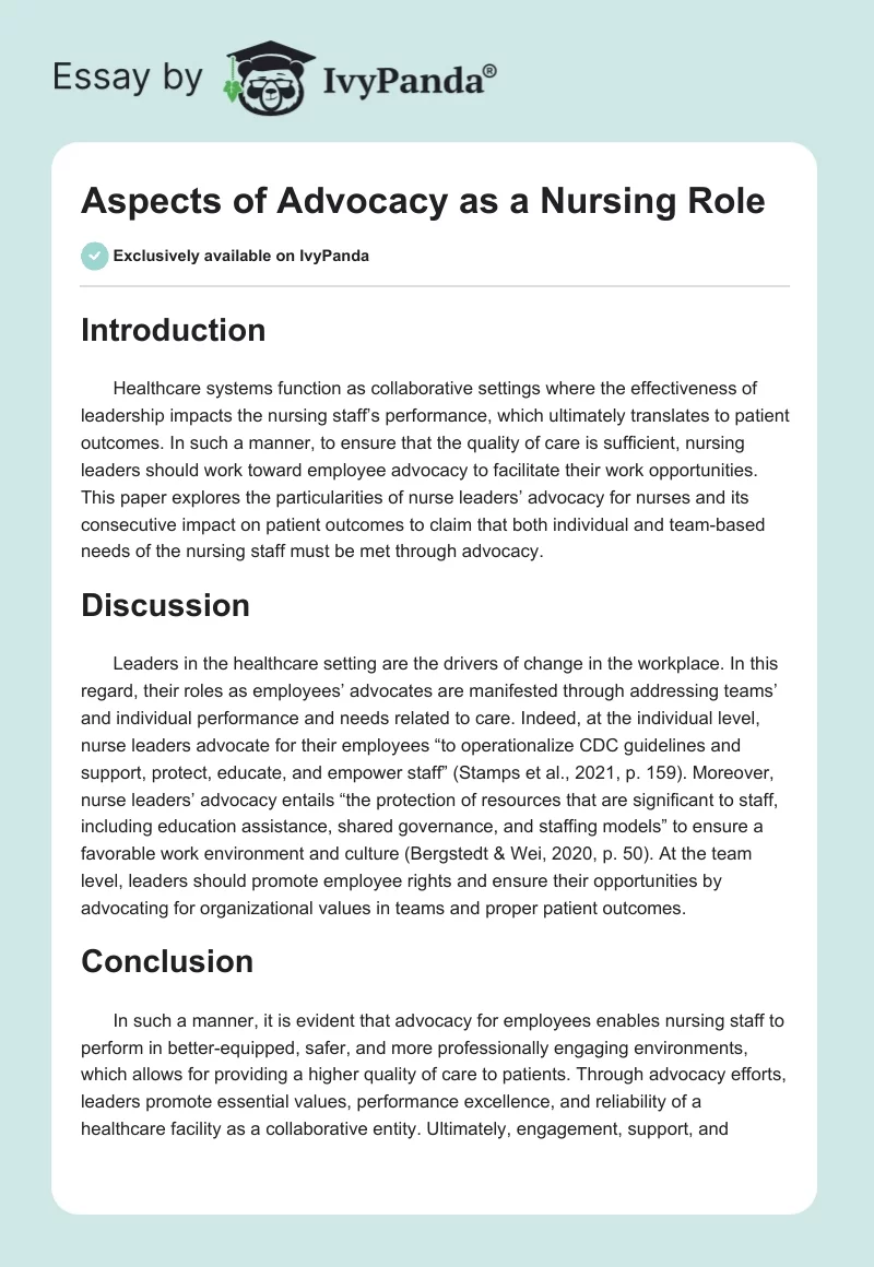 Aspects of Advocacy as a Nursing Role. Page 1