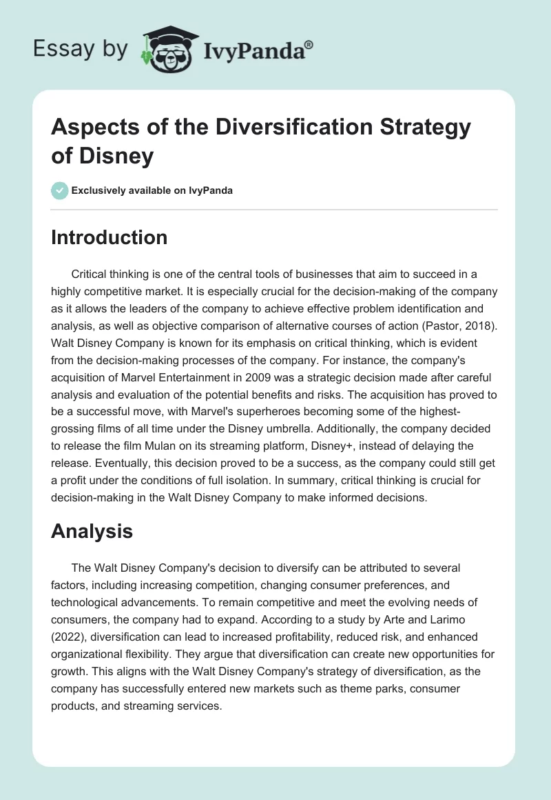 Aspects of the Diversification Strategy of Disney. Page 1