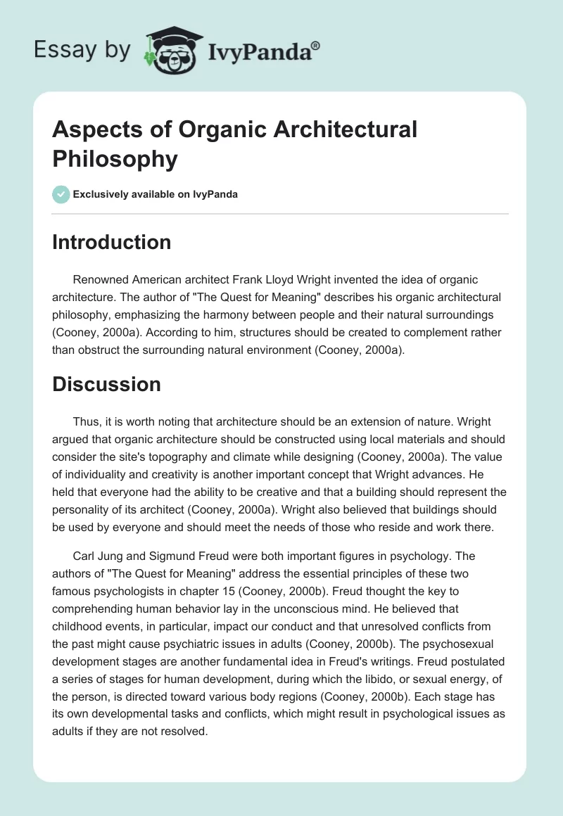 Aspects of Organic Architectural Philosophy. Page 1