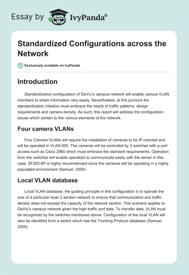 Standardized Configurations across the Network. Page 1
