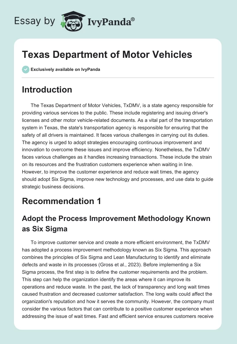 Texas Department of Motor Vehicles. Page 1