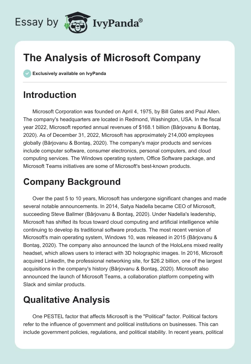 The Analysis of Microsoft Company. Page 1