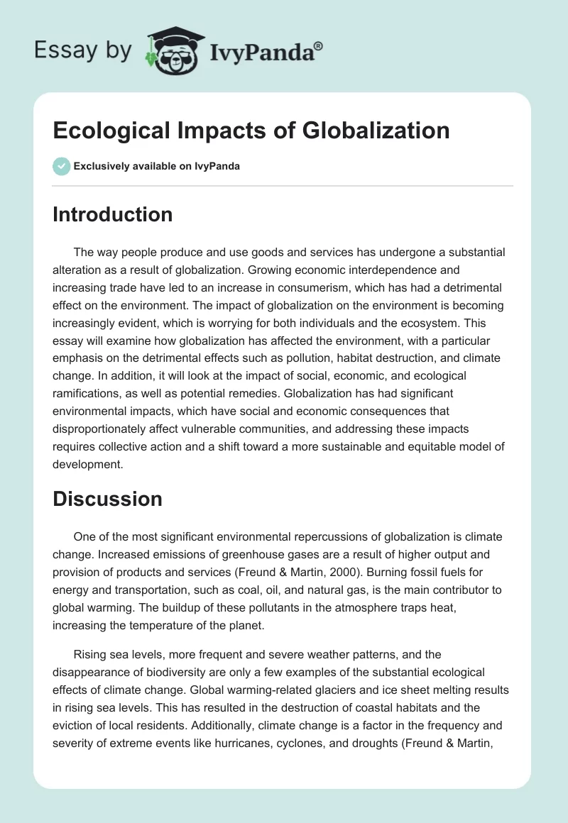 Ecological Impacts of Globalization. Page 1