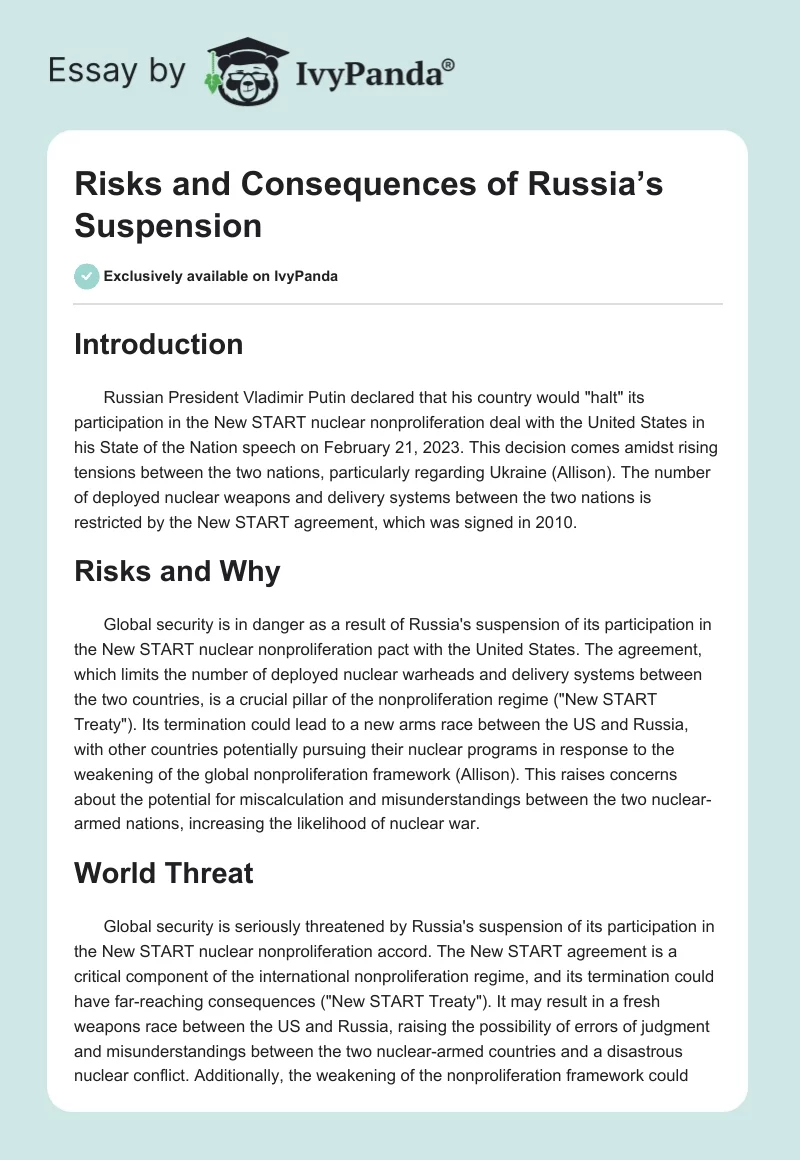 Risks and Consequences of Russia’s Suspension. Page 1