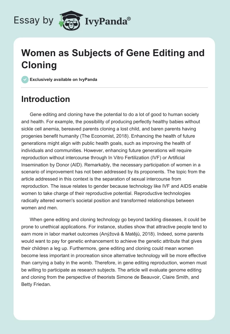 Women as Subjects of Gene Editing and Cloning. Page 1