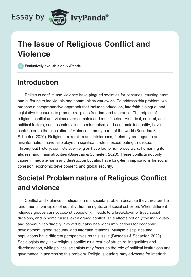 The Issue of Religious Conflict and Violence. Page 1
