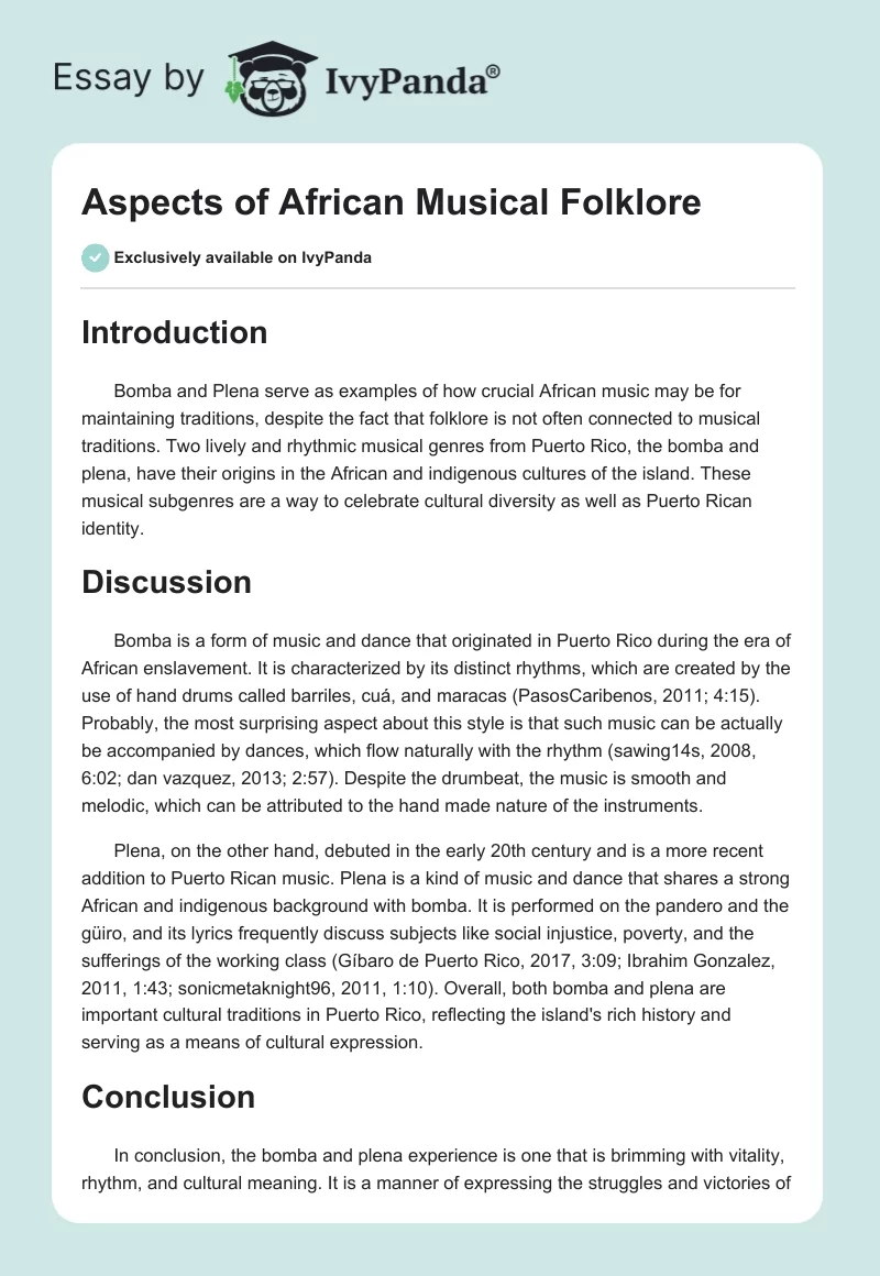 Aspects of African Musical Folklore. Page 1