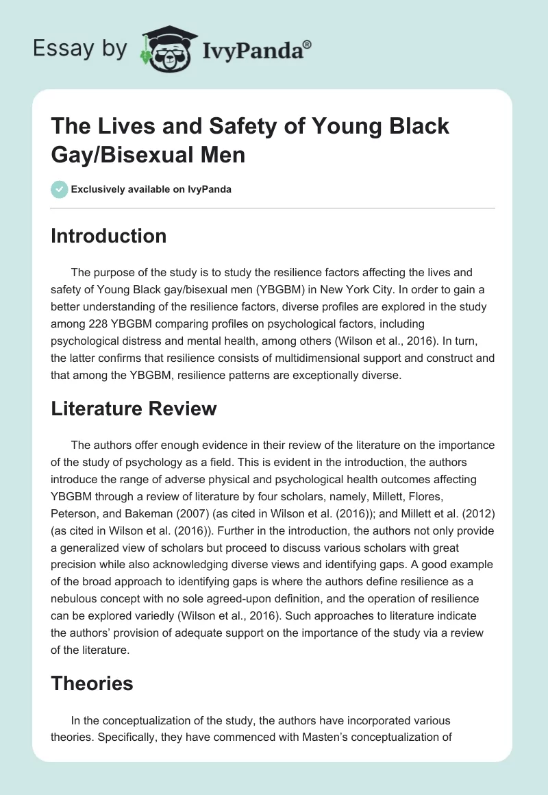 The Lives and Safety of Young Black Gay/Bisexual Men. Page 1