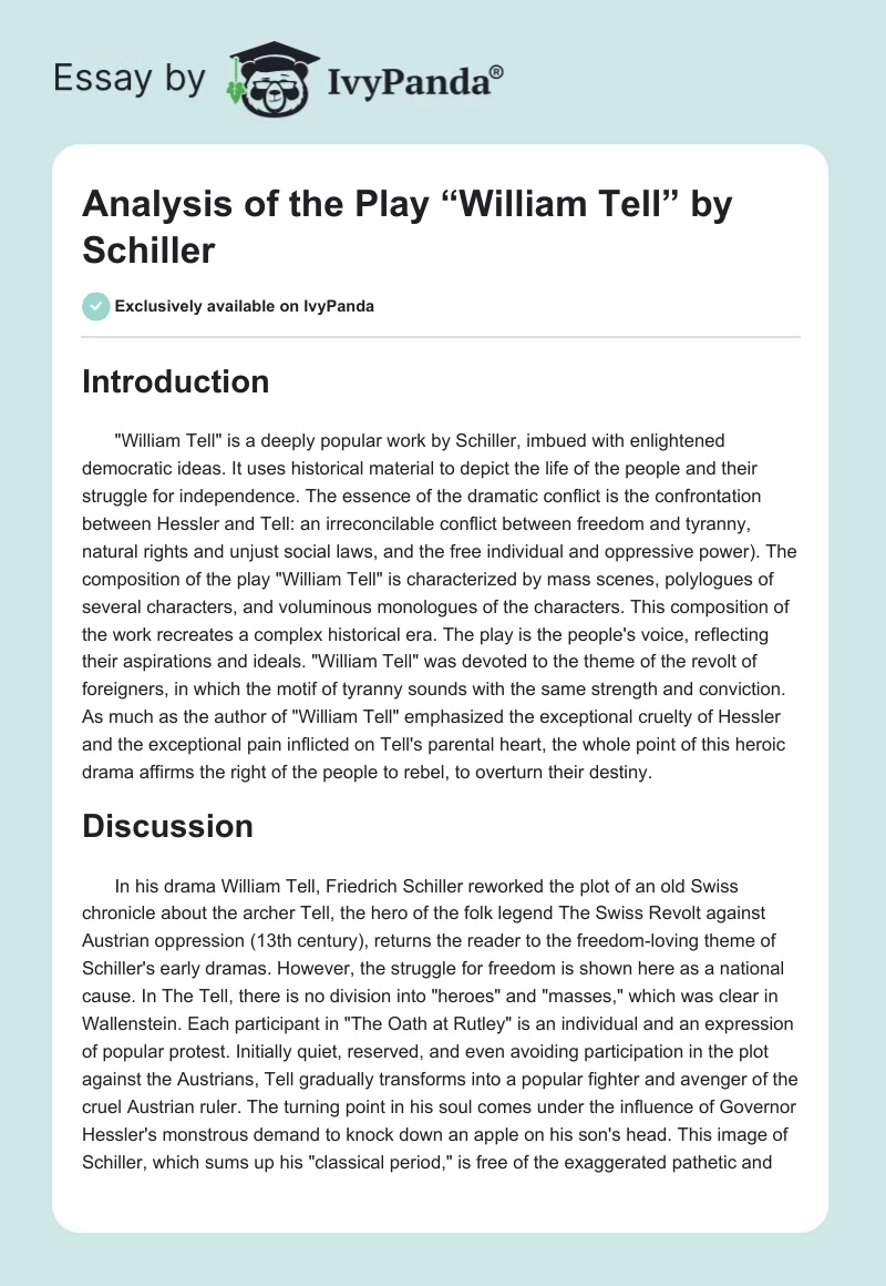 Analysis of the Play “William Tell” by Schiller. Page 1