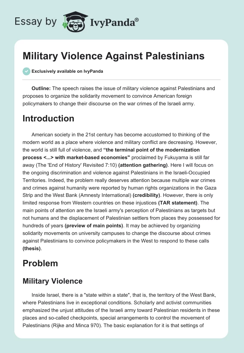 Military Violence Against Palestinians. Page 1