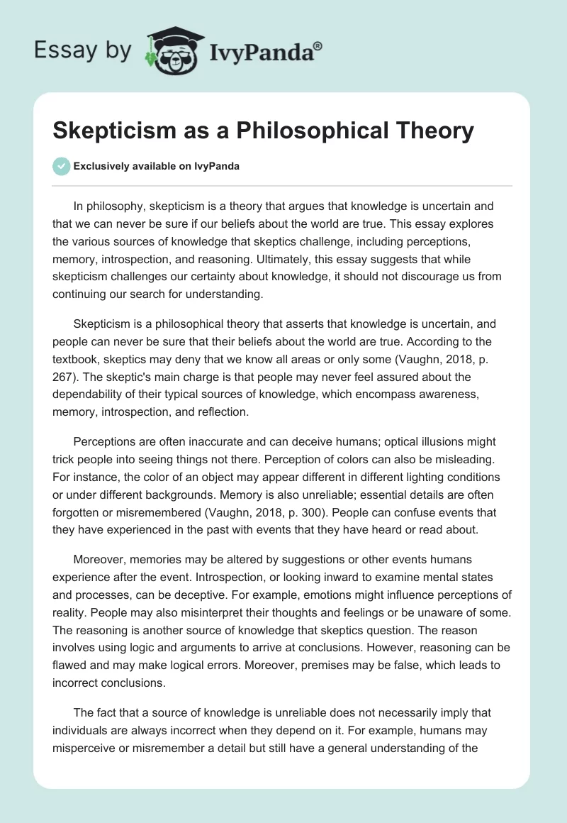 Skepticism as a Philosophical Theory. Page 1