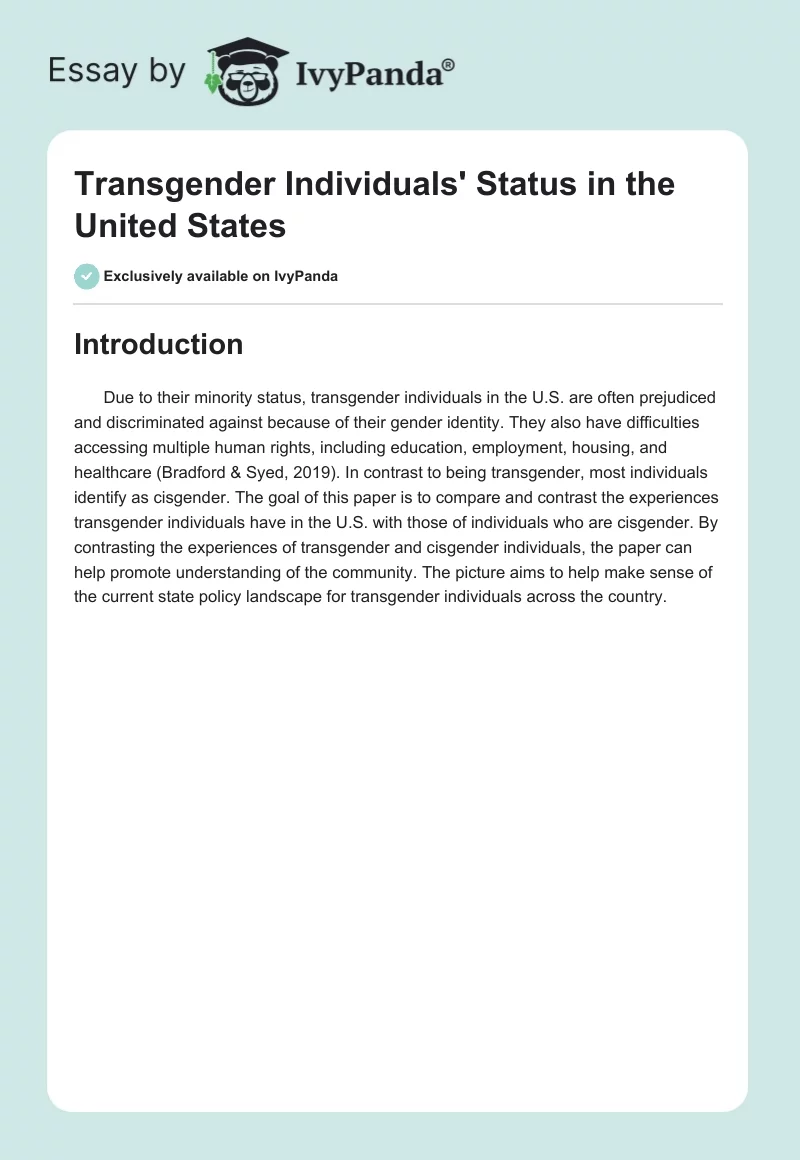 Transgender Individuals' Status in the United States. Page 1
