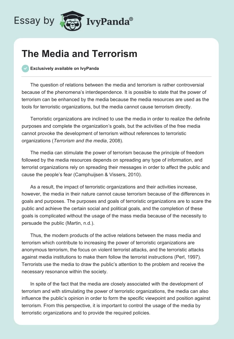 The Media and Terrorism. Page 1