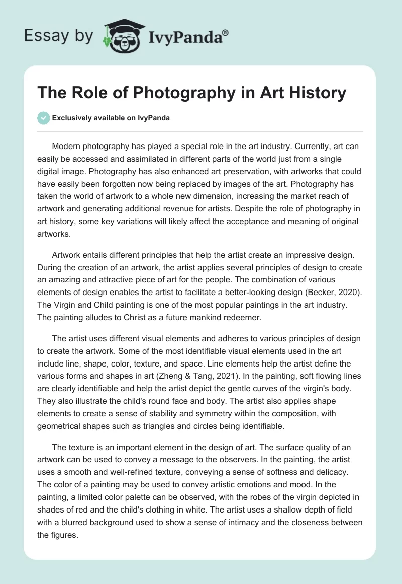 The Role of Photography in Art History. Page 1