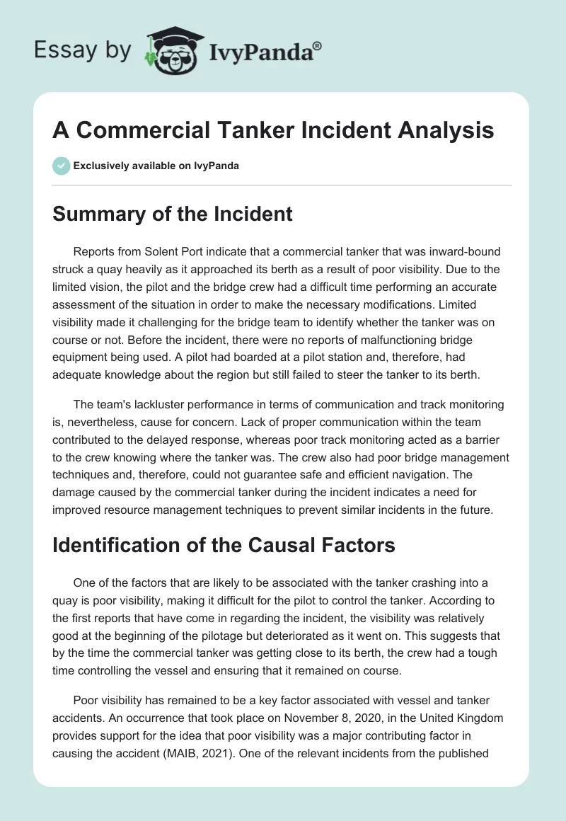 A Commercial Tanker Incident Analysis. Page 1