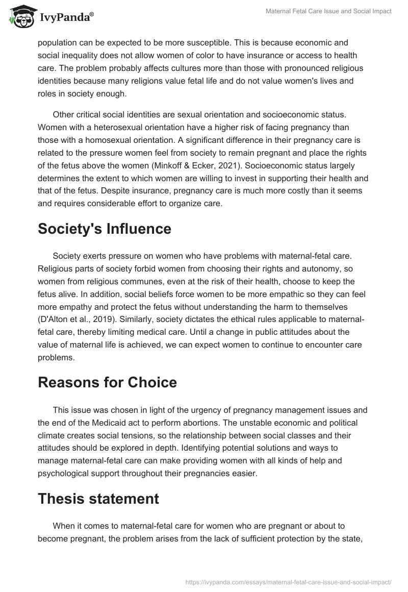 Maternal Fetal Care Issue and Social Impact. Page 2