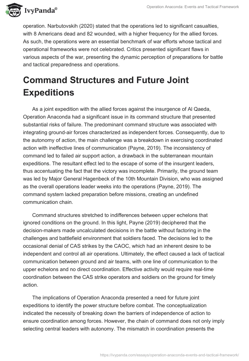 Operation Anaconda: Events and Tactical Framework. Page 2