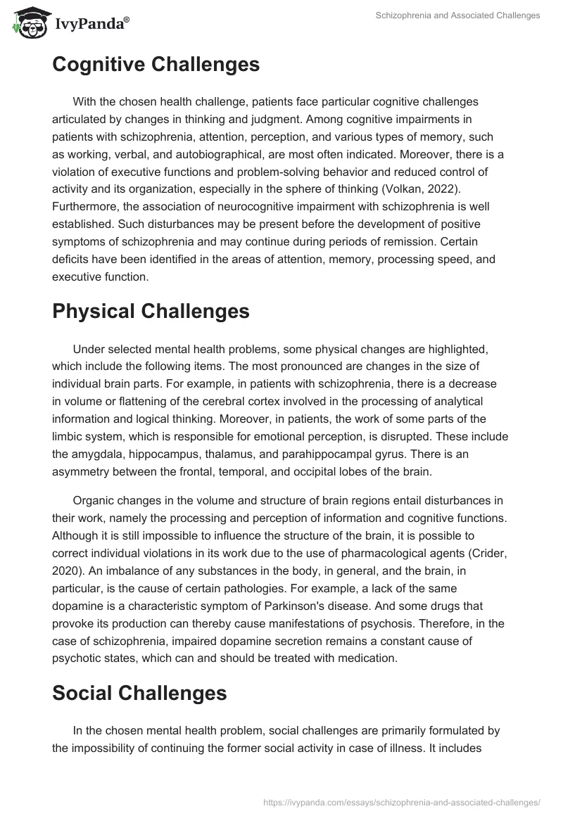 Schizophrenia and Associated Challenges. Page 2