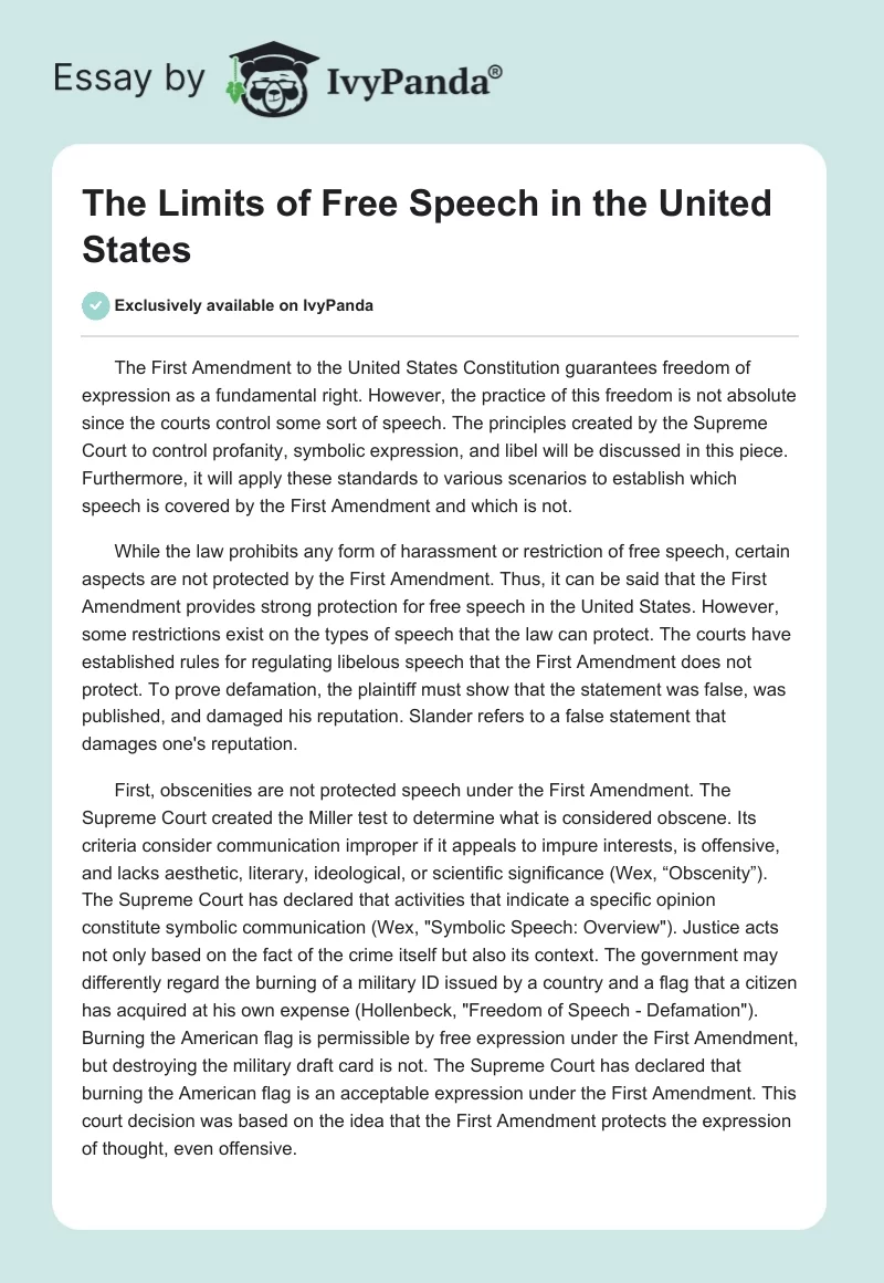 The Limits of Free Speech in the United States. Page 1