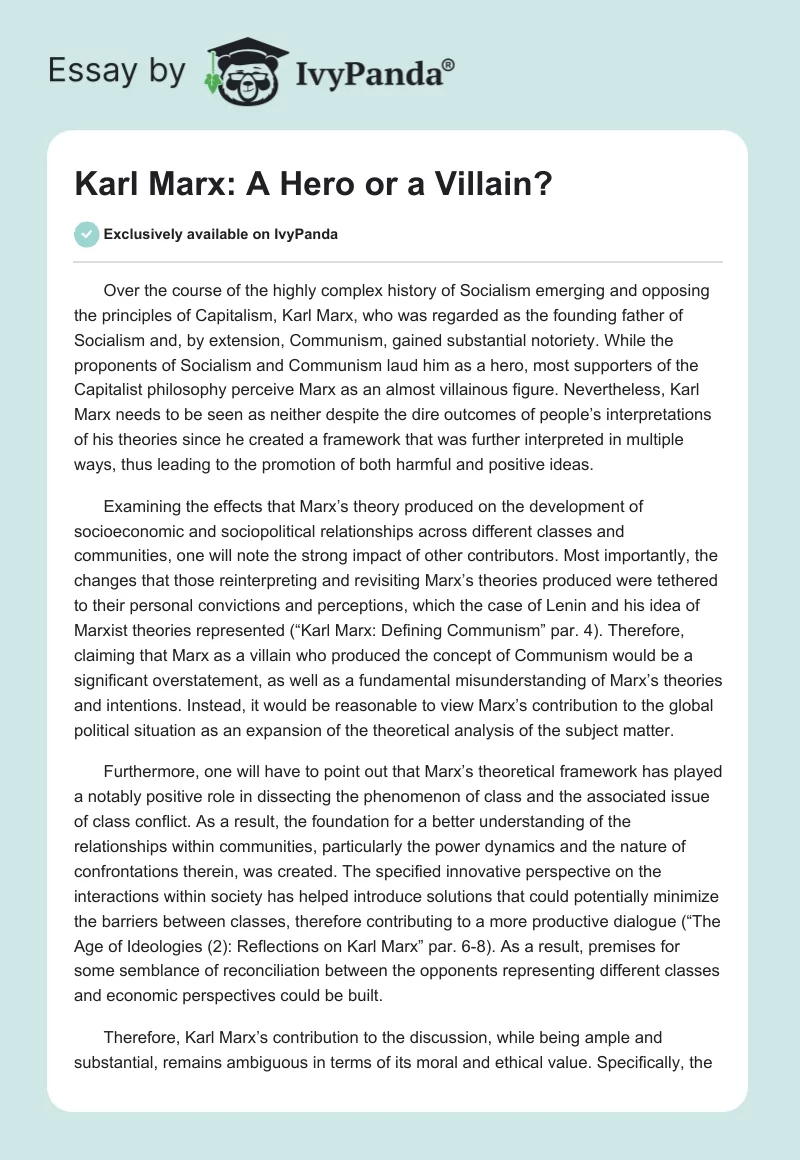 Karl Marx: A Hero or a Villain?. Page 1