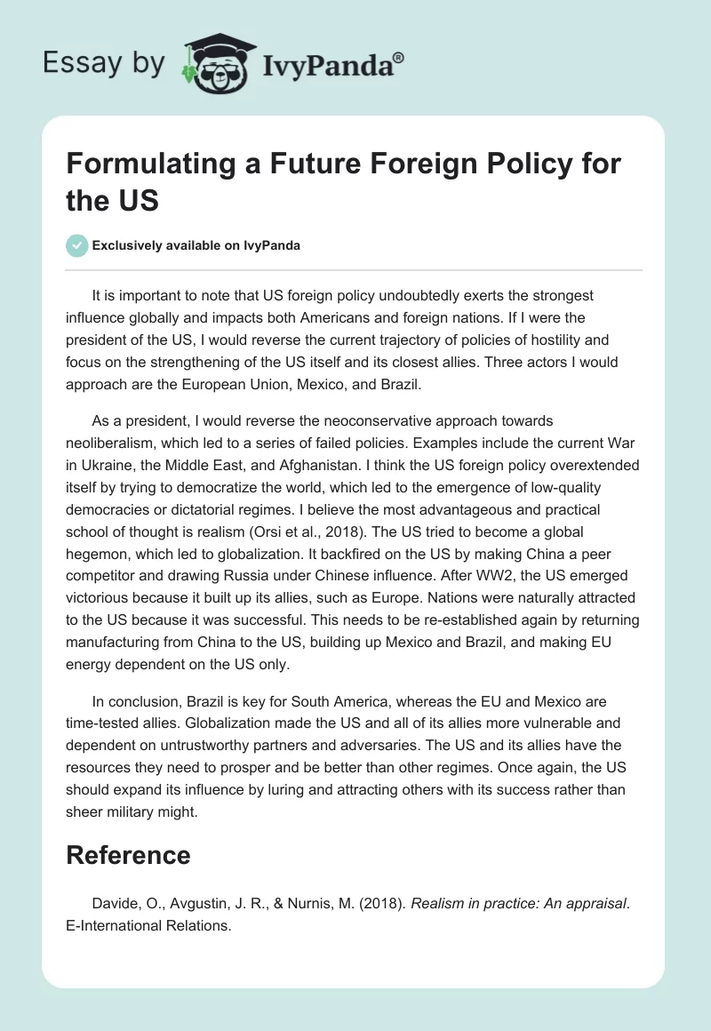Formulating a Future Foreign Policy for the US. Page 1