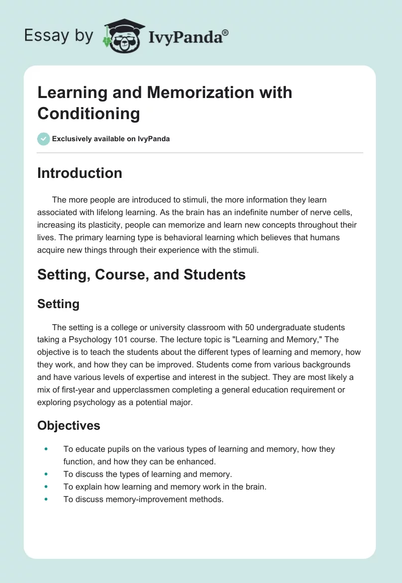 Learning and Memorization with Conditioning. Page 1