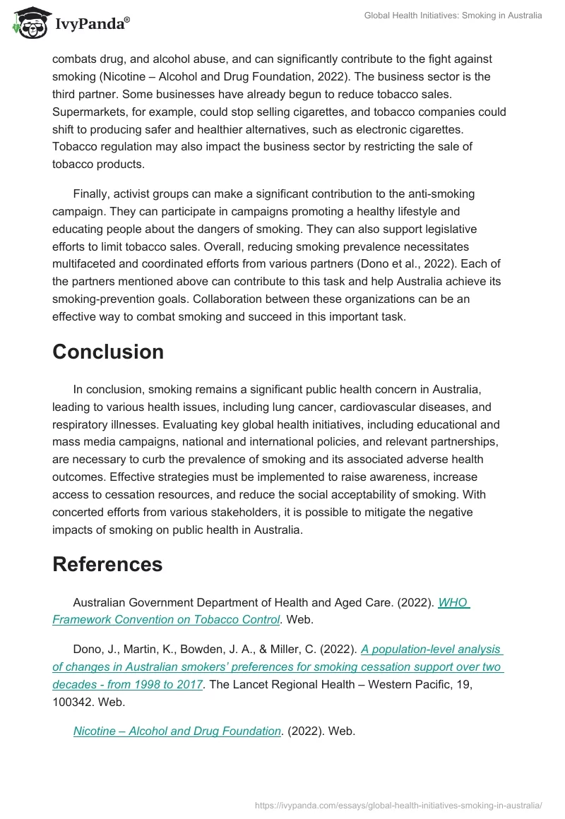 Global Health Initiatives: Smoking in Australia. Page 3