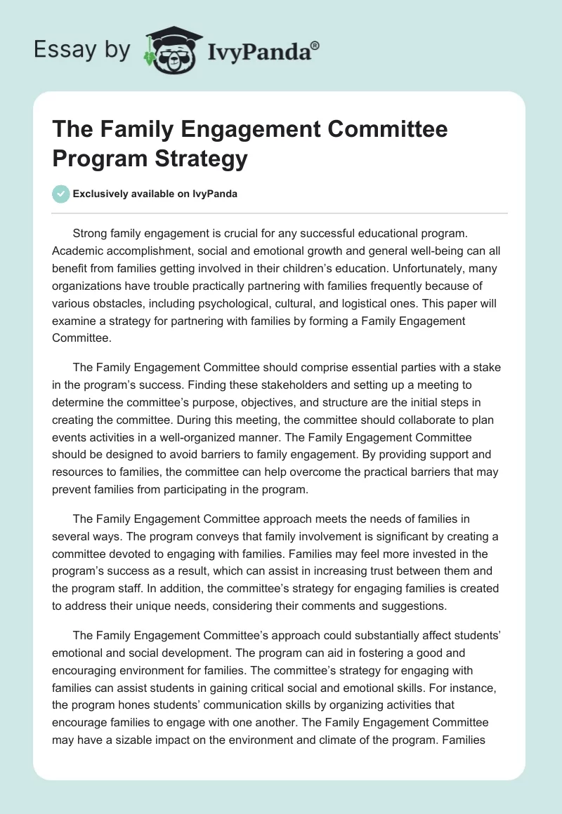 The Family Engagement Committee Program Strategy. Page 1